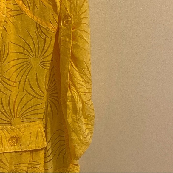 Multiples Women Sheer Zip Up Size S Top/Jacket Cover Up Yellow Roll Tab Sleeves - Picture 6 of 12
